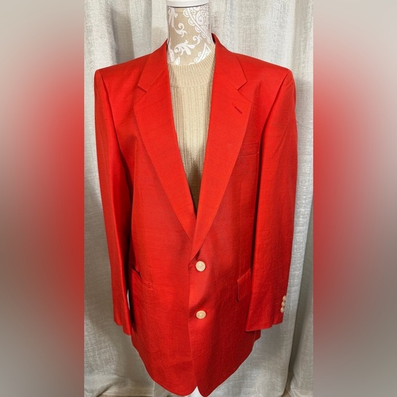 Vintage Red Silk-Blend Blazer Women’s Tailored Jacket Made in Korea size L - Picture 5 of 8